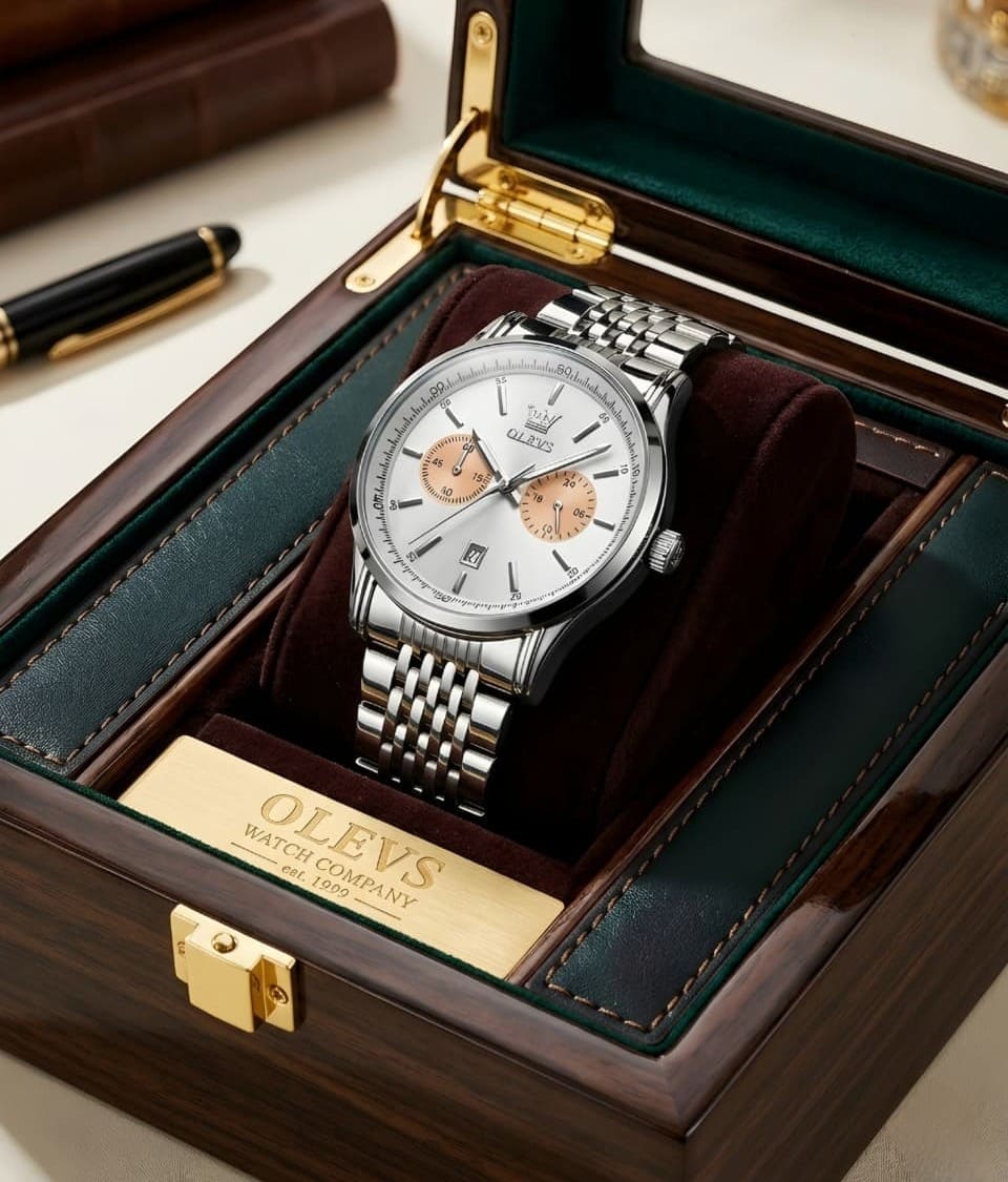 OLEVS 2878 Luxury Business Chronograph Watch - Stainless Steel Luminous Analog Watch