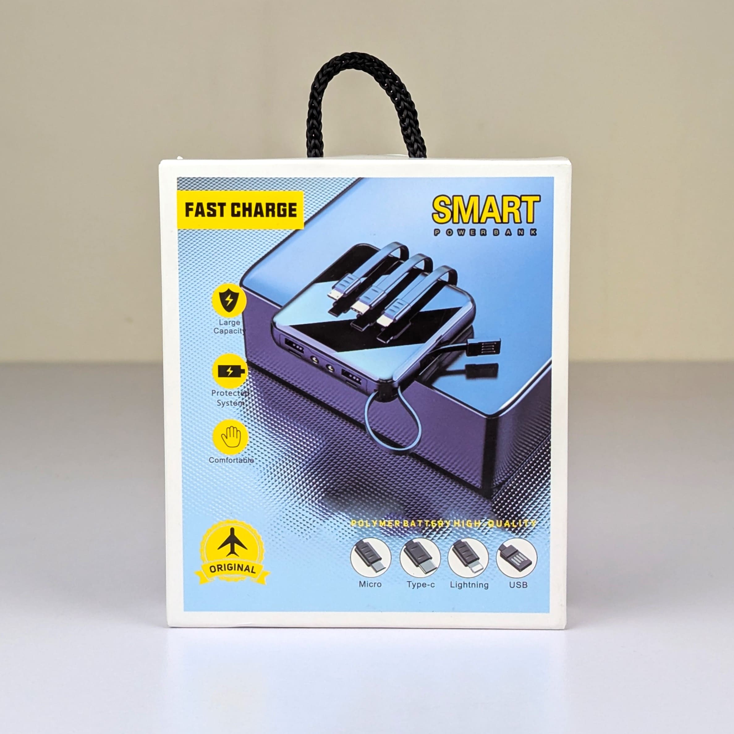 Smart 10000mAh Fast Charge Power Bank with Built-in 4 Cables