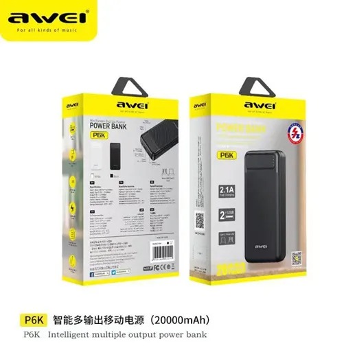Awei P6K 20000mAh Dual USB Output Portable Power Bank
