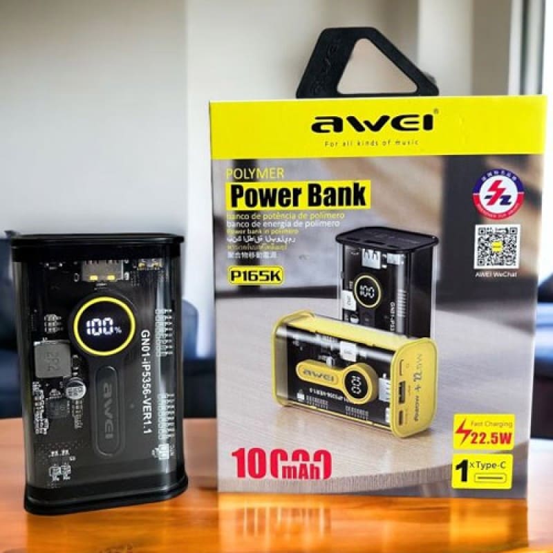 Awei P165K 10000mAh 22.5W Transparent Digital Display Fast Charging Power Bank
