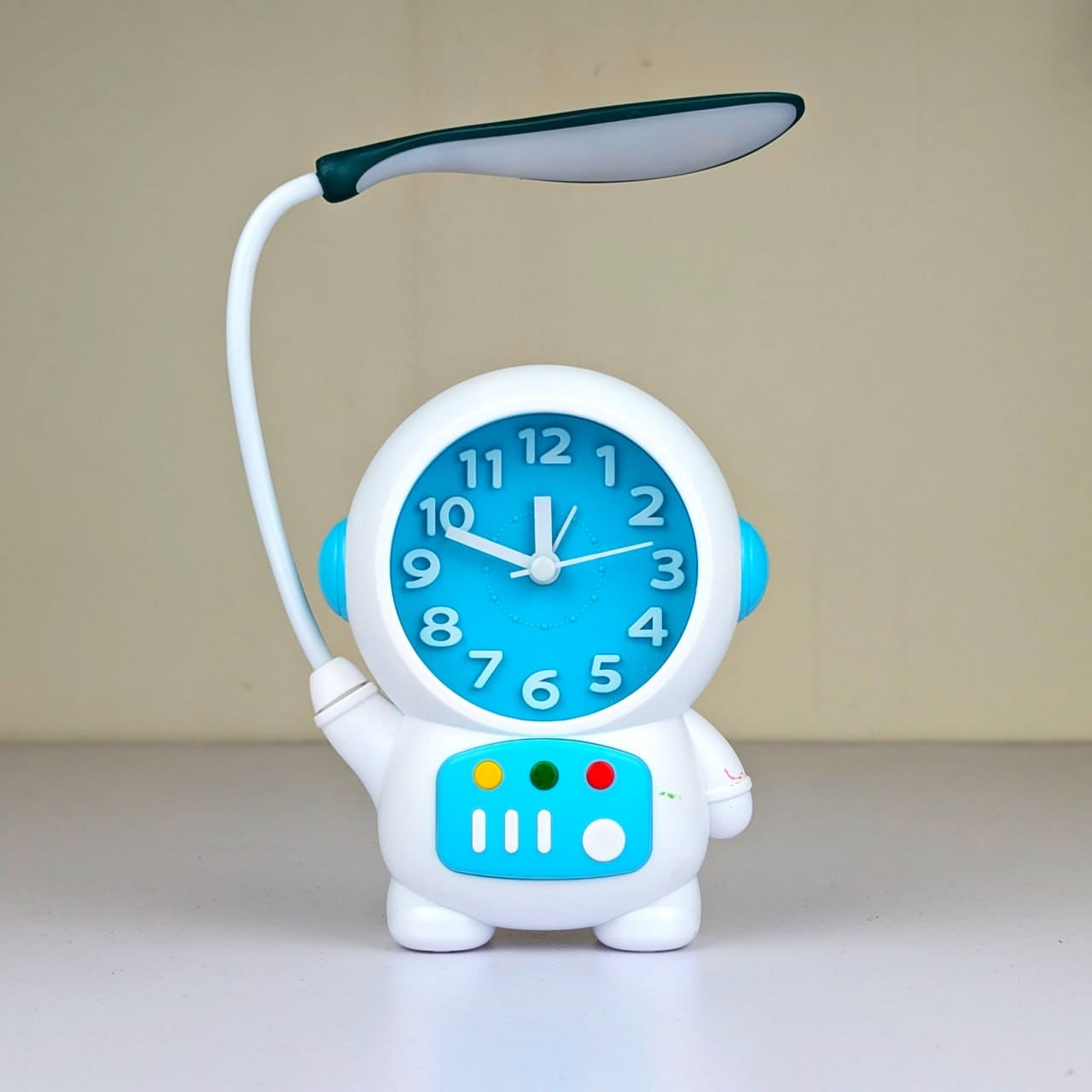 2-in-1 Rechargeable Astronaut Desk Reading Lamp with Analog Alarm Clock for Kids