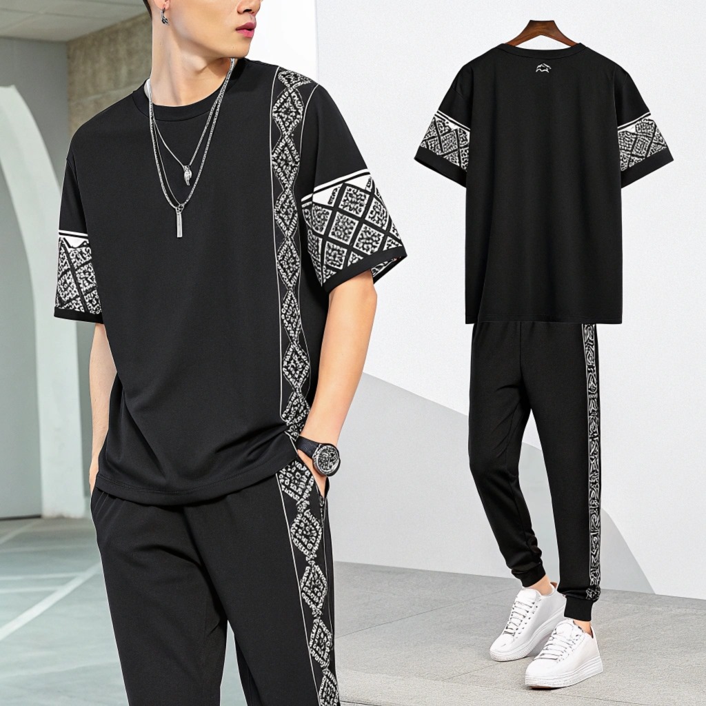 Drop Shoulder Mesh T-Shirt and Trouser Combo