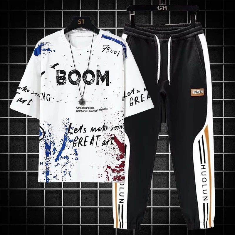 Drop Shoulder Mash T-Shirt and Trouser Set