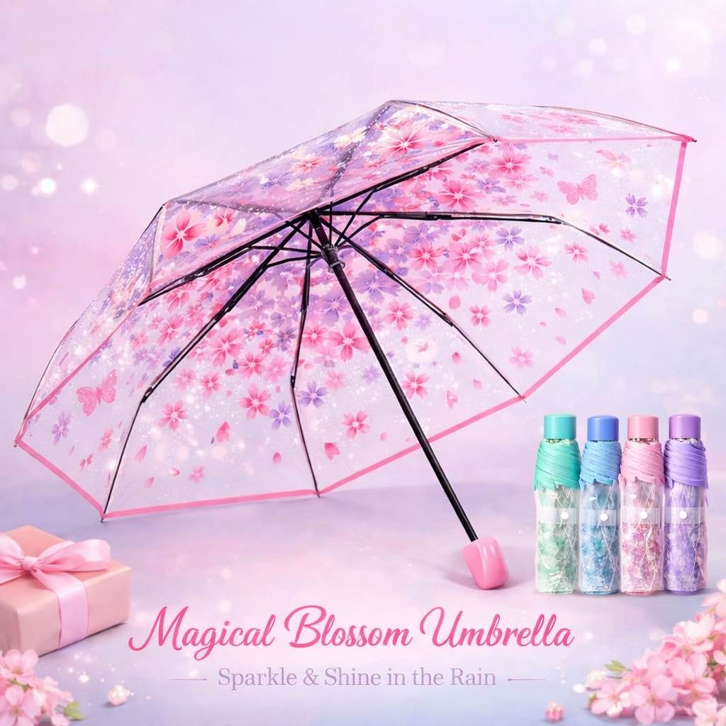 Magical Transparent Cherry Blossom Folding Umbrella - Stylish & Lightweight for Girls