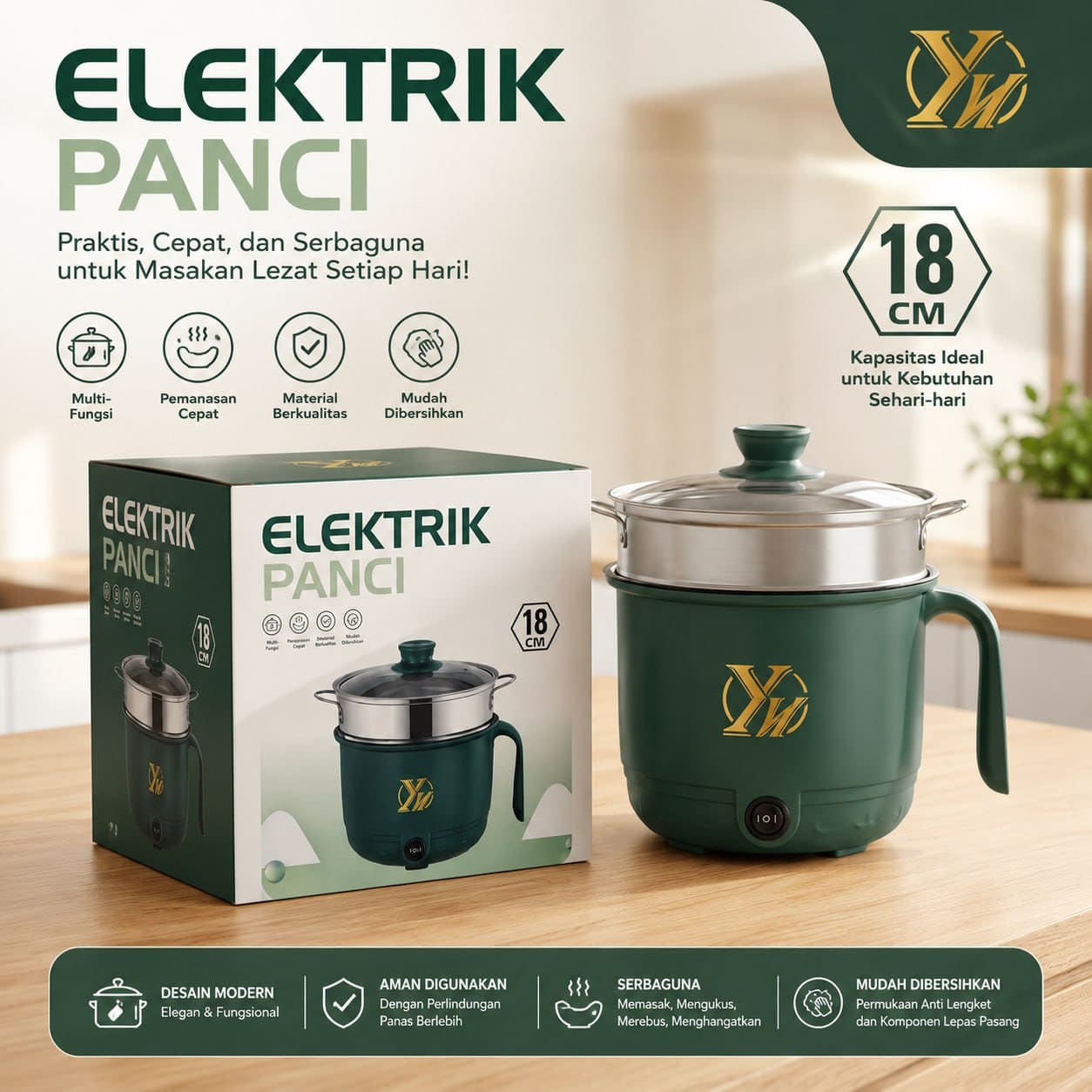 Mini Electric Non-stick Cooking Pot - 1.8L Multi-Functional Electric Cooker (600W)