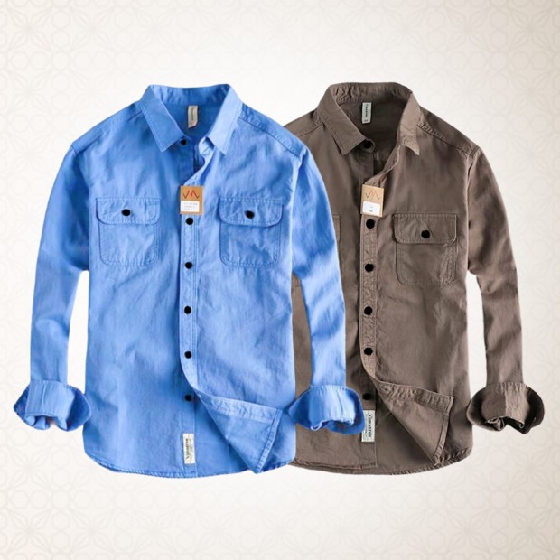 High Thickness Double Pocket Oxford Cotton Shirt - 2 Pcs Combo Pack