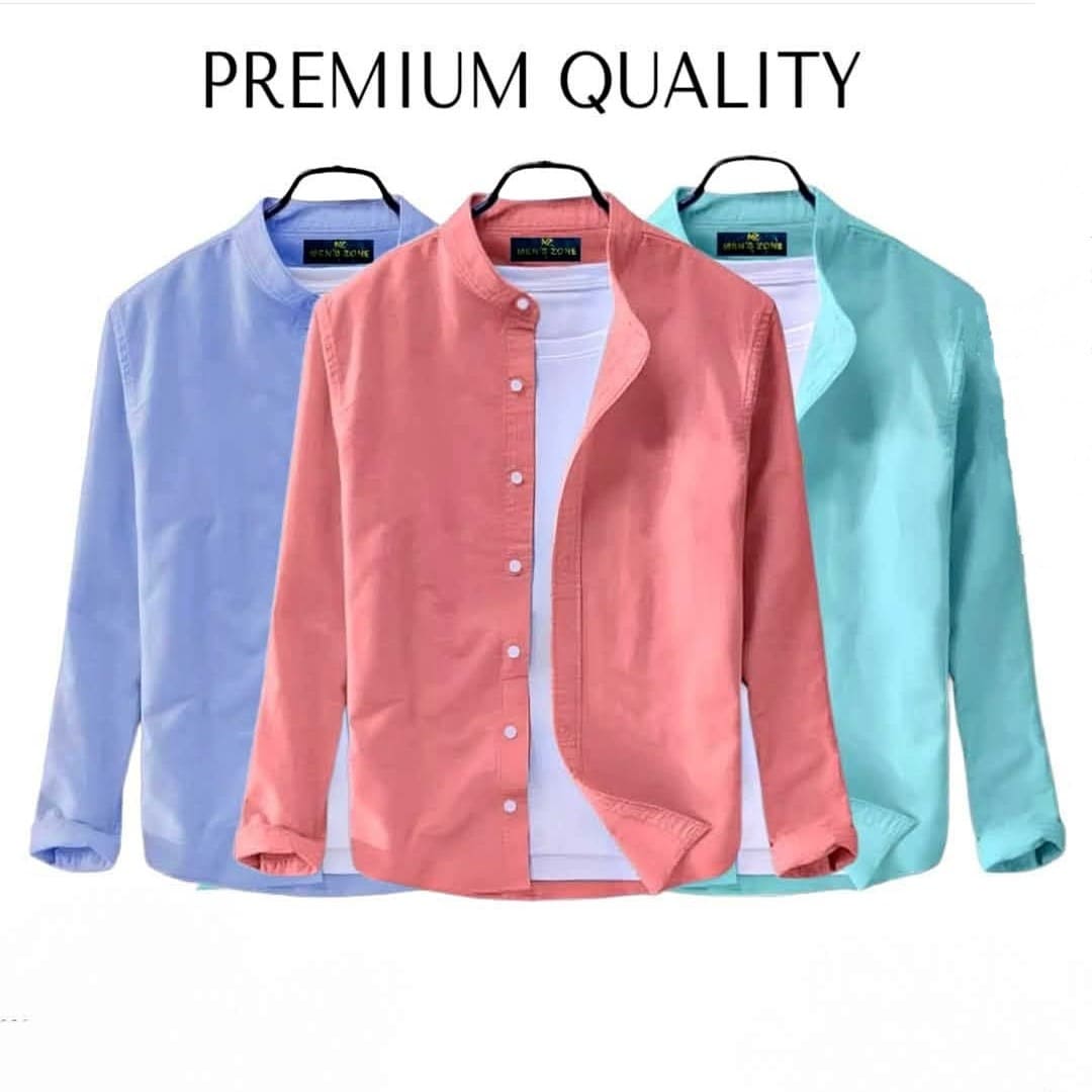 3 Pcs Combo Men's Ban Collar Casual Cotton Solid Shirt Pack