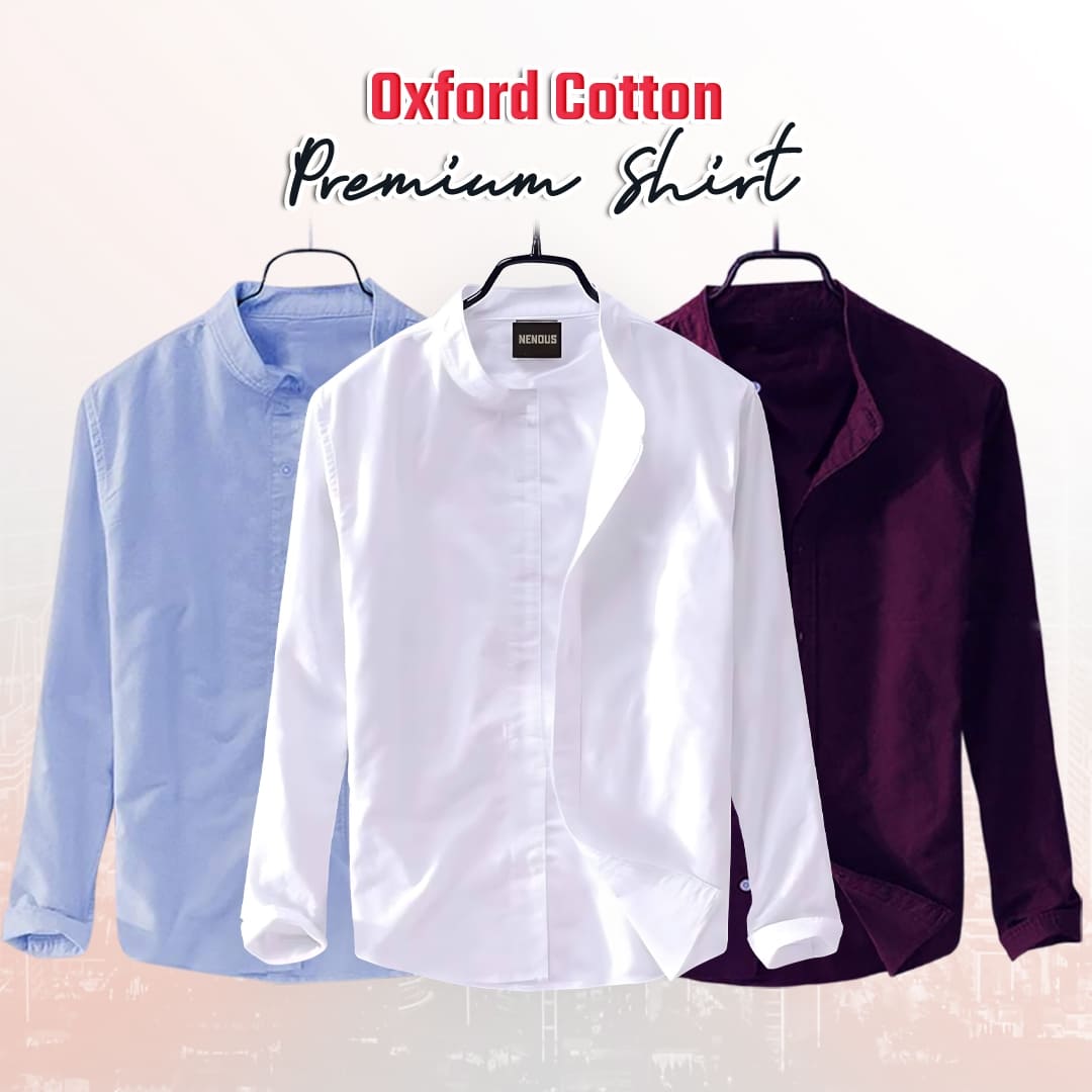 3 Pcs Combo Men's Ban Collar Casual Cotton Solid Shirt Pack