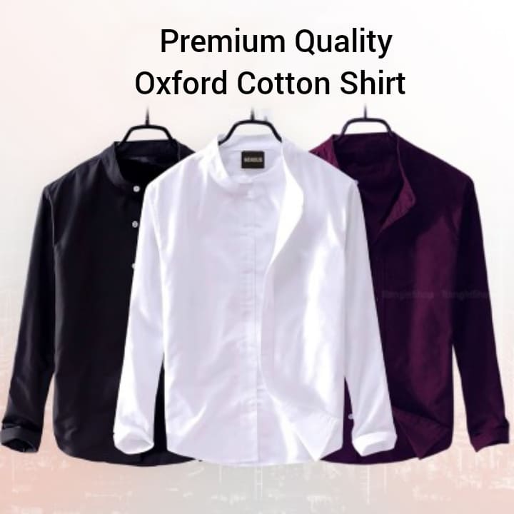 3 Pcs Combo Men's Ban Collar Casual Cotton Solid Shirt Pack
