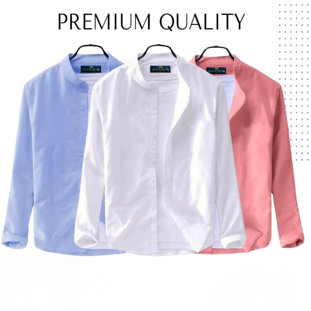 3 Pcs Combo Men's Ban Collar Casual Cotton Solid Shirt Pack