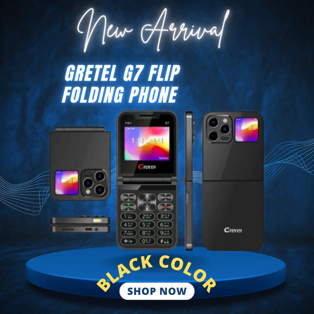 Gretel G7 Flip Folding Phone - Dual Display, Dual SIM & Premium Black