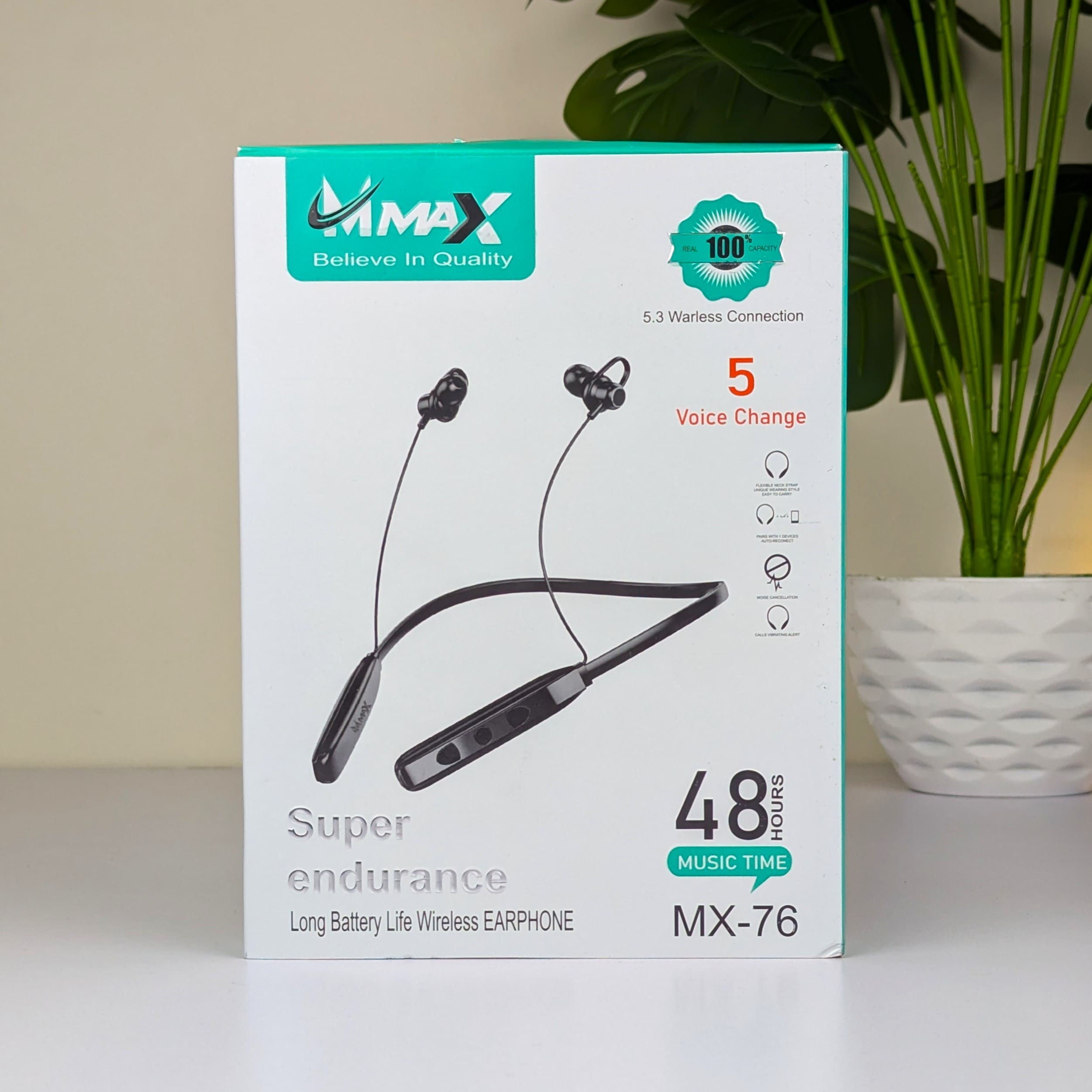 Max MX-76 Bluetooth Hanging Neckband Headphone with 5 Voice Modes