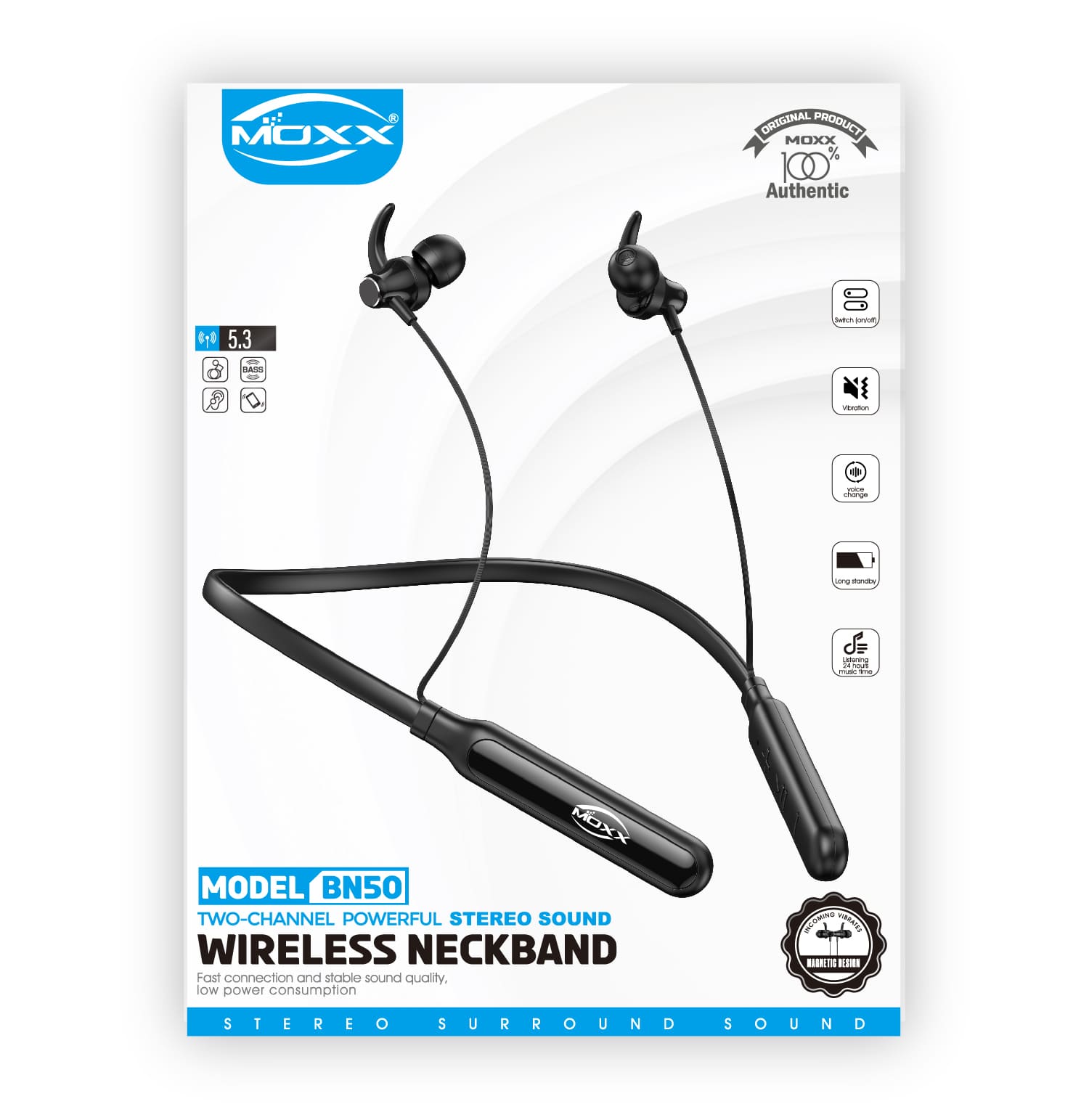 MOXX BN50 Wireless Neckband Headphone with Call Vibration Alert