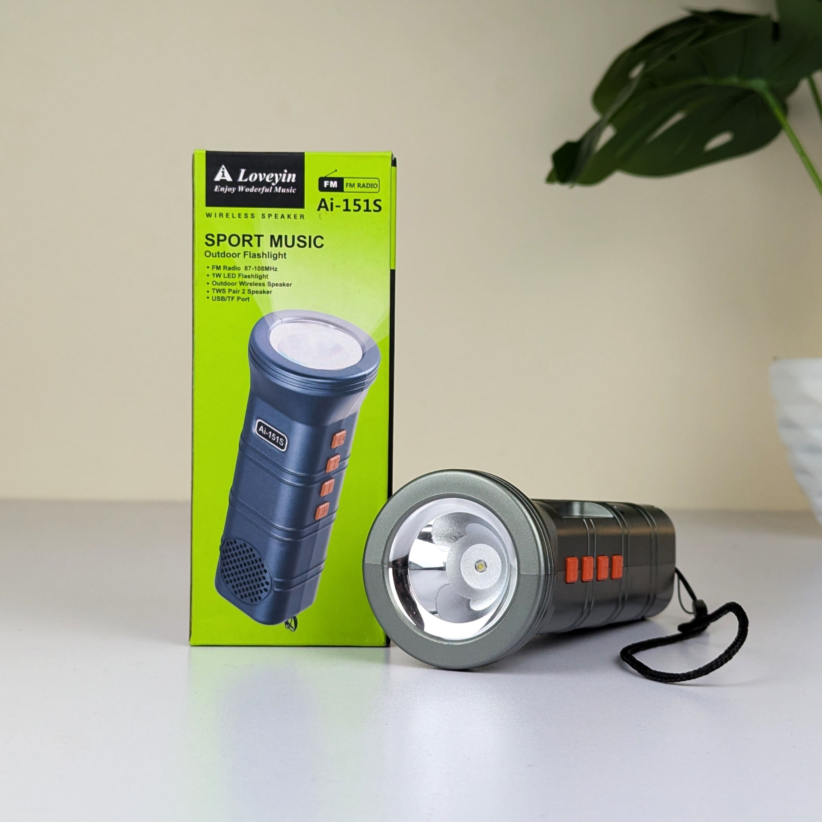 Ai-151s Outdoor Wireless Speaker with LED Flashlight & FM Radio