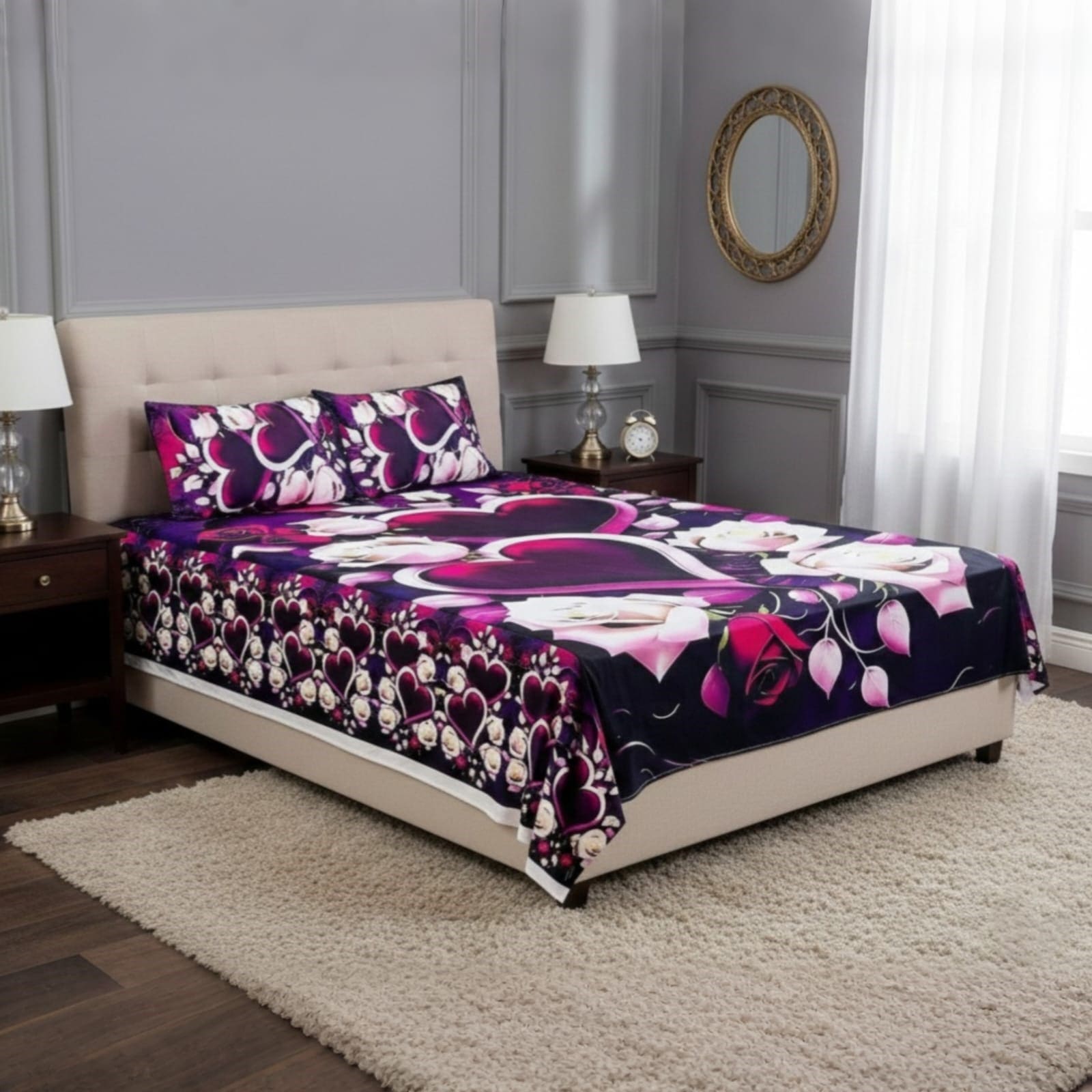 Water Proof China Premium 3D Design Bed Sheet Mega King Size 8ft x 7ft
