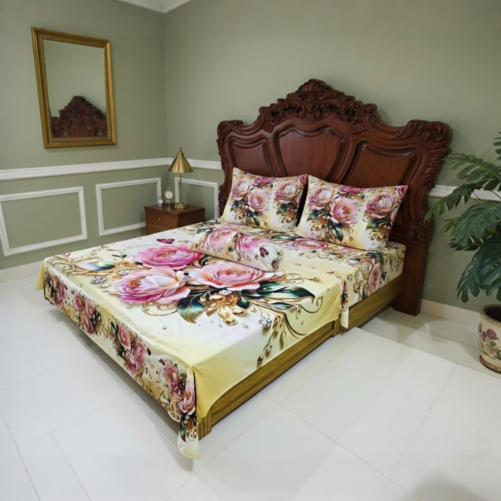 Water Proof China Premium 3D Design Bed Sheet Mega King Size 8ft x 7ft