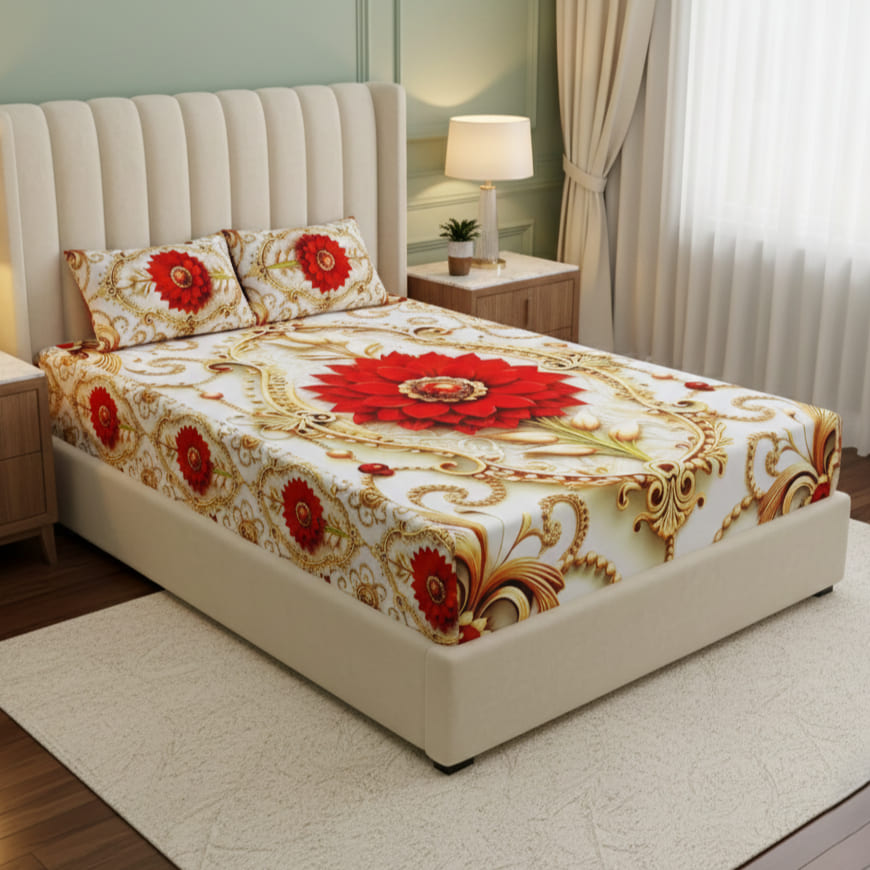 Water Proof China Premium 3D Design Bed Sheet Mega King Size 8ft x 7ft
