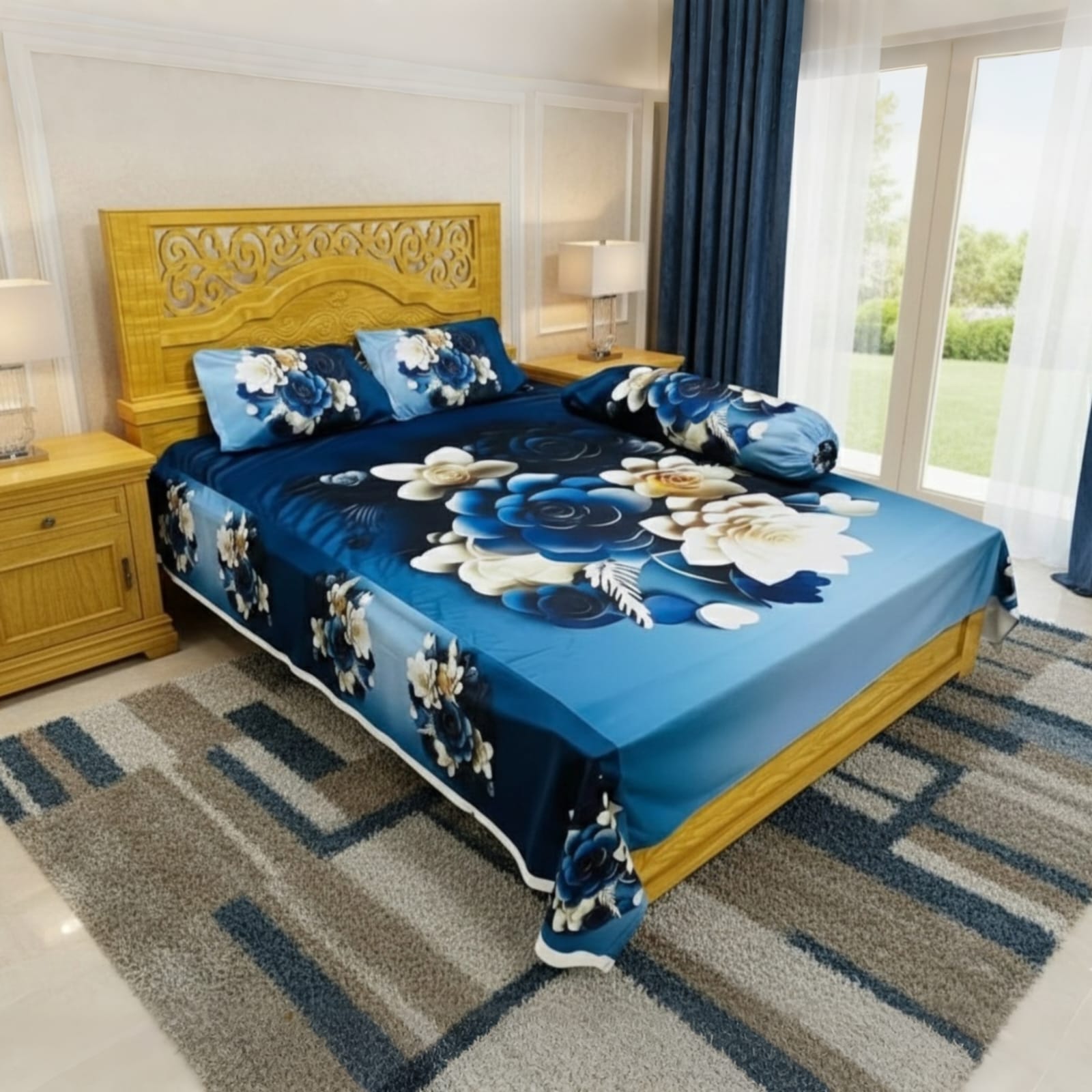 Water Proof China Premium 3D Design Bed Sheet Mega King Size 8ft x 7ft