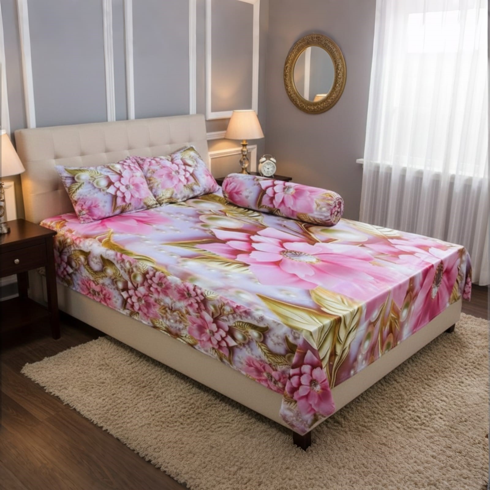 Water Proof China Premium 3D Design Bed Sheet Mega King Size 8ft x 7ft