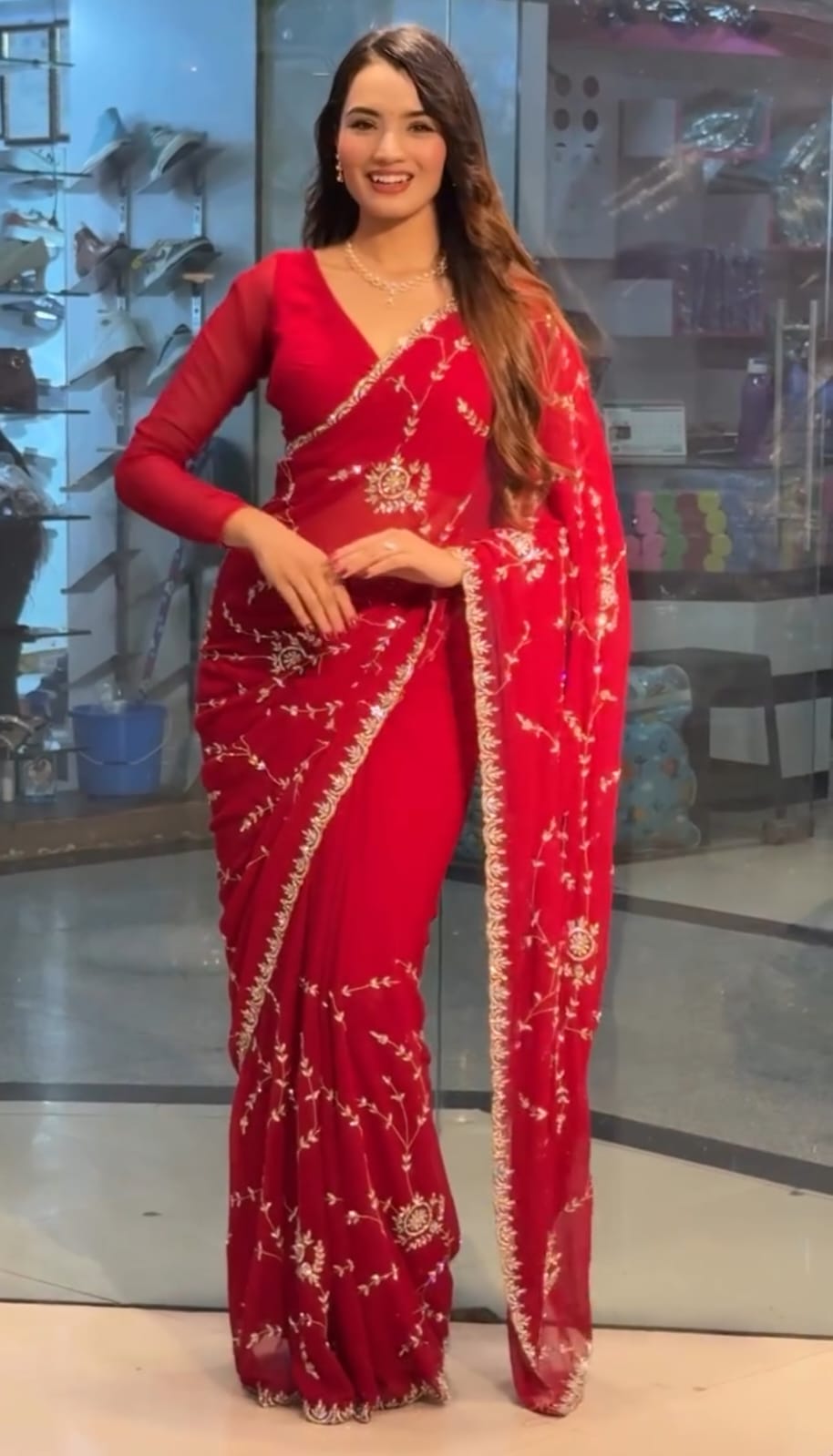 Chinigura Georgette Sequences Embroidery Saree for Women