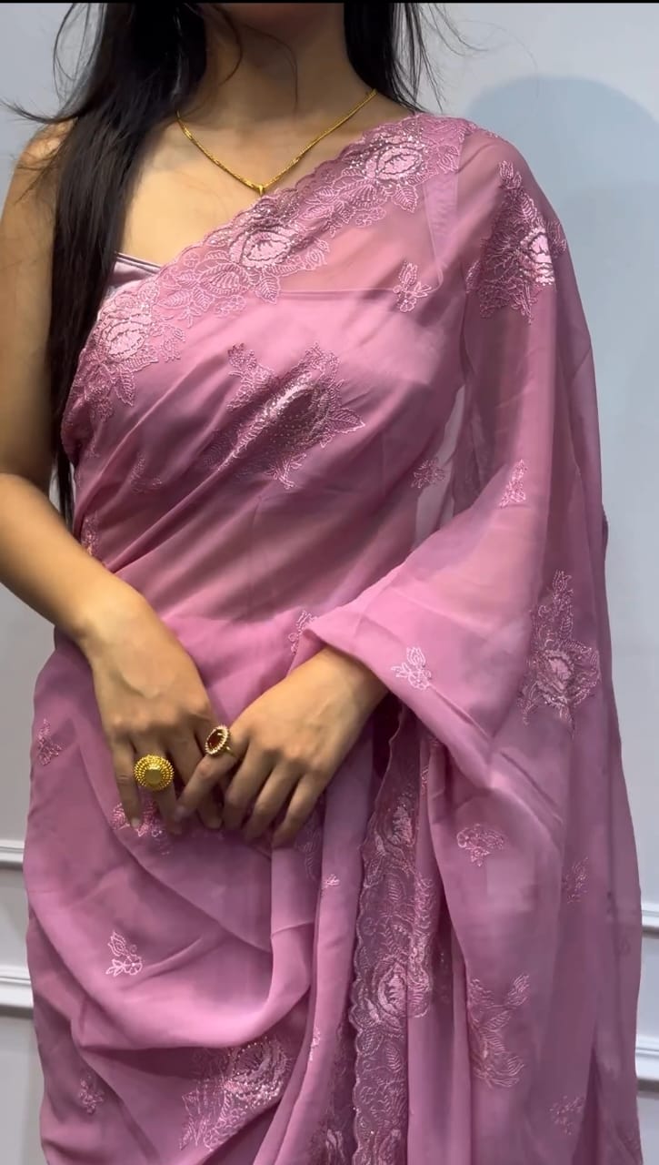 Chinigura Georgette Sequences Embroidery Saree for Women