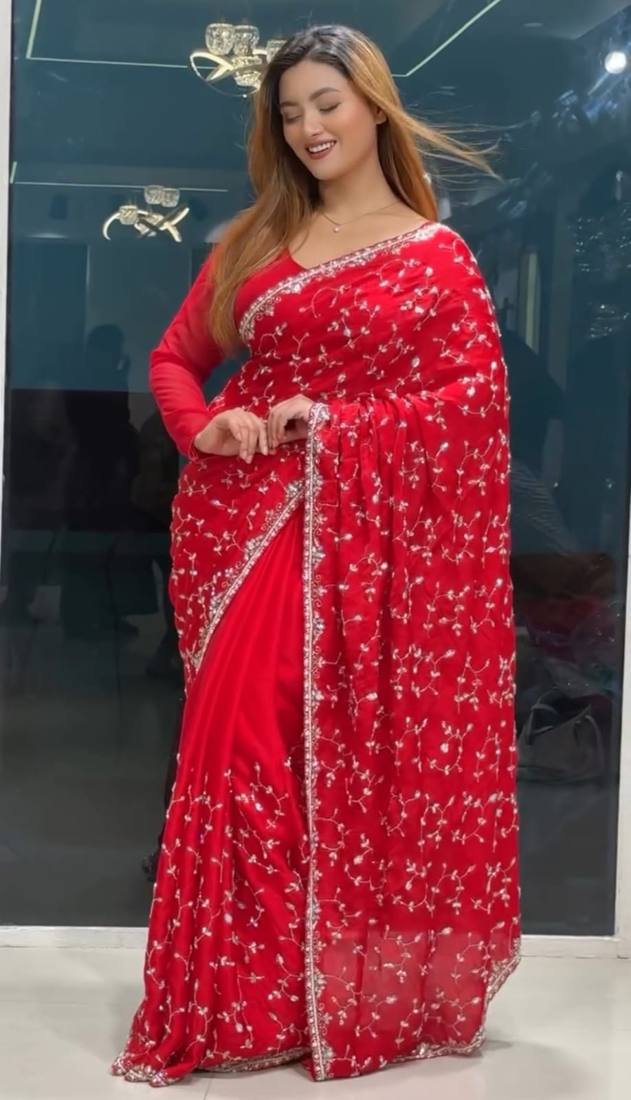 Chinigura Georgette Sequences Embroidery Saree for Women