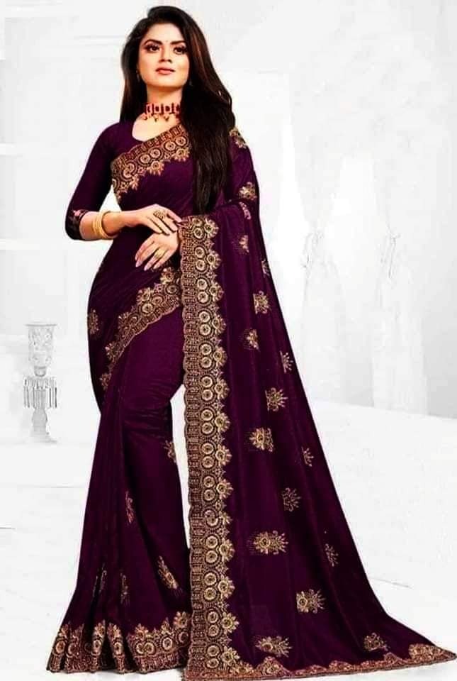 Premium Indian Georgette Embroidery Saree With Blouse Piece