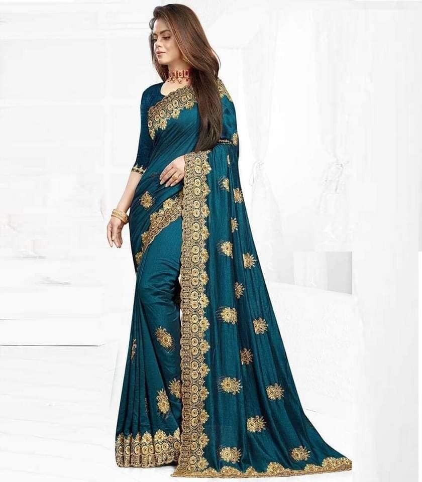 Premium Indian Georgette Embroidery Saree With Blouse Piece