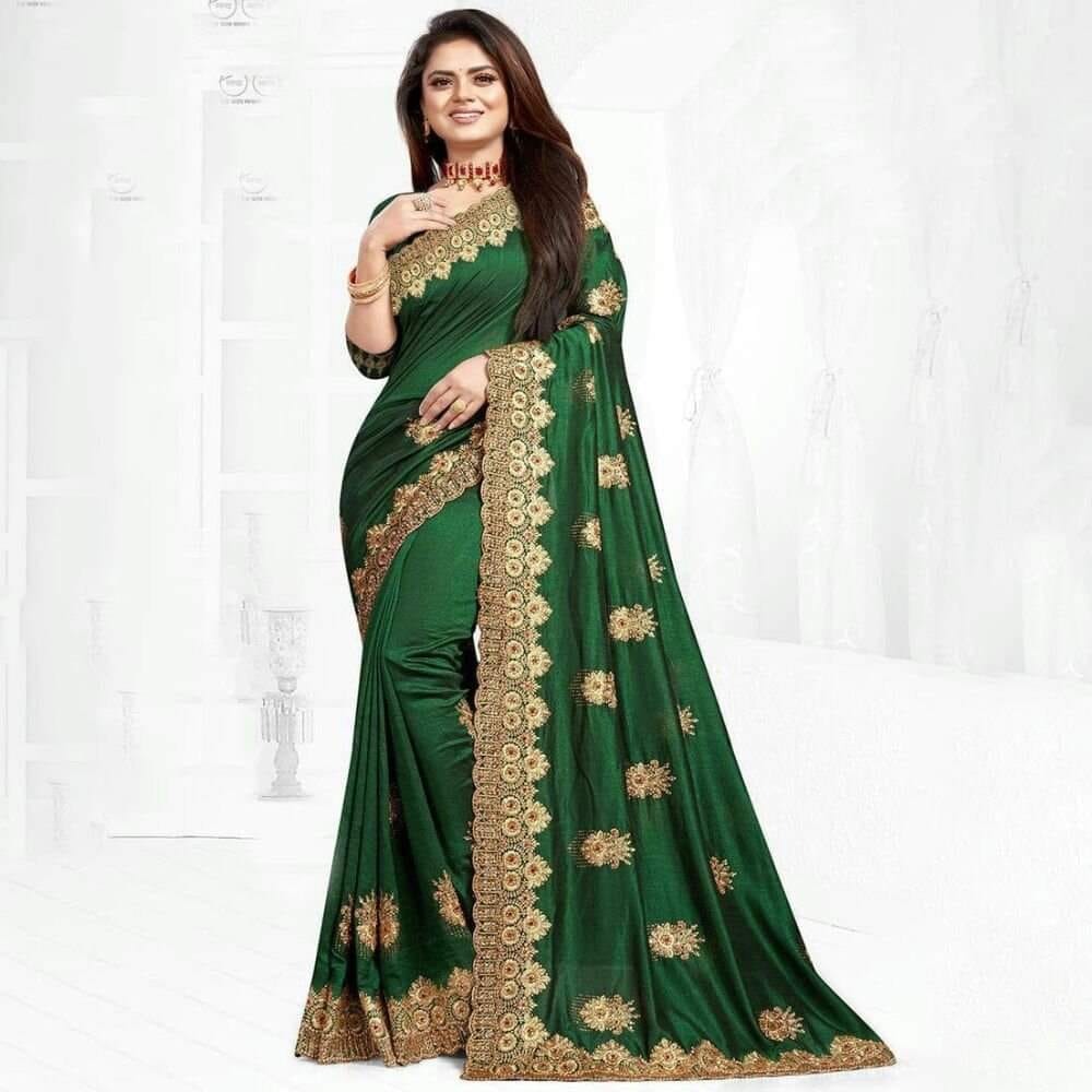 Premium Indian Georgette Embroidery Saree With Blouse Piece