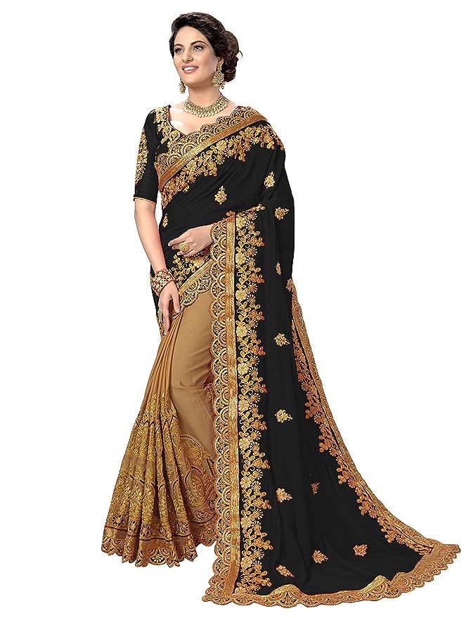 Premium Indian Georgette Embroidery Saree With Blouse Piece