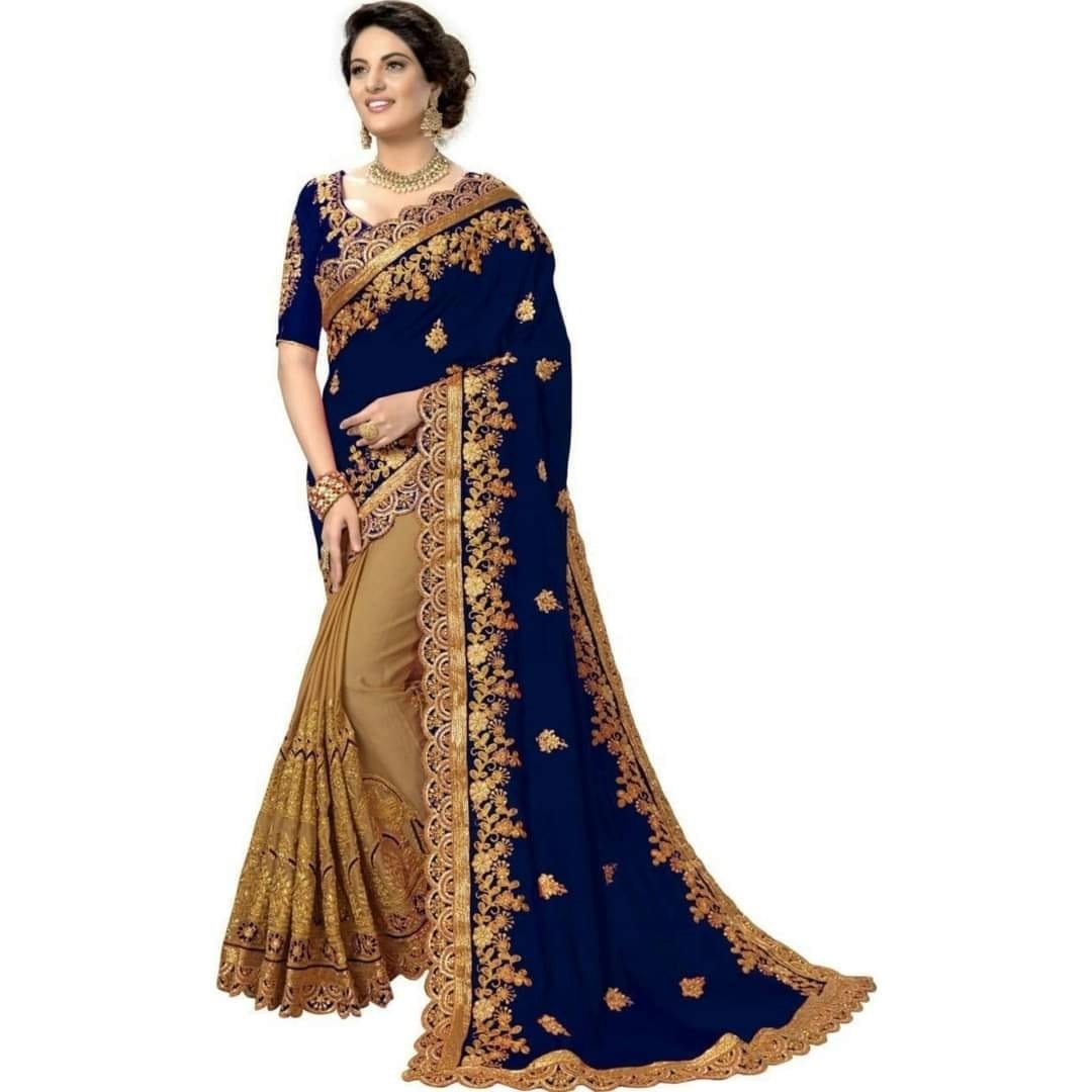 Premium Indian Georgette Embroidery Saree With Blouse Piece
