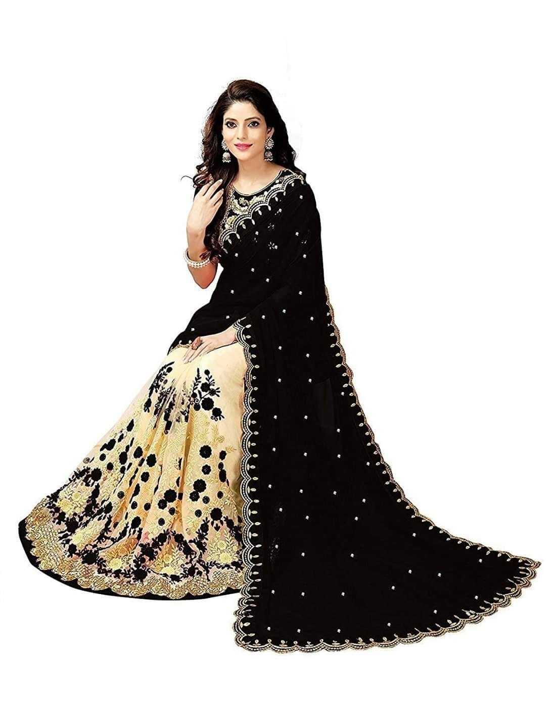 Premium Indian Georgette Embroidery Saree With Blouse Piece