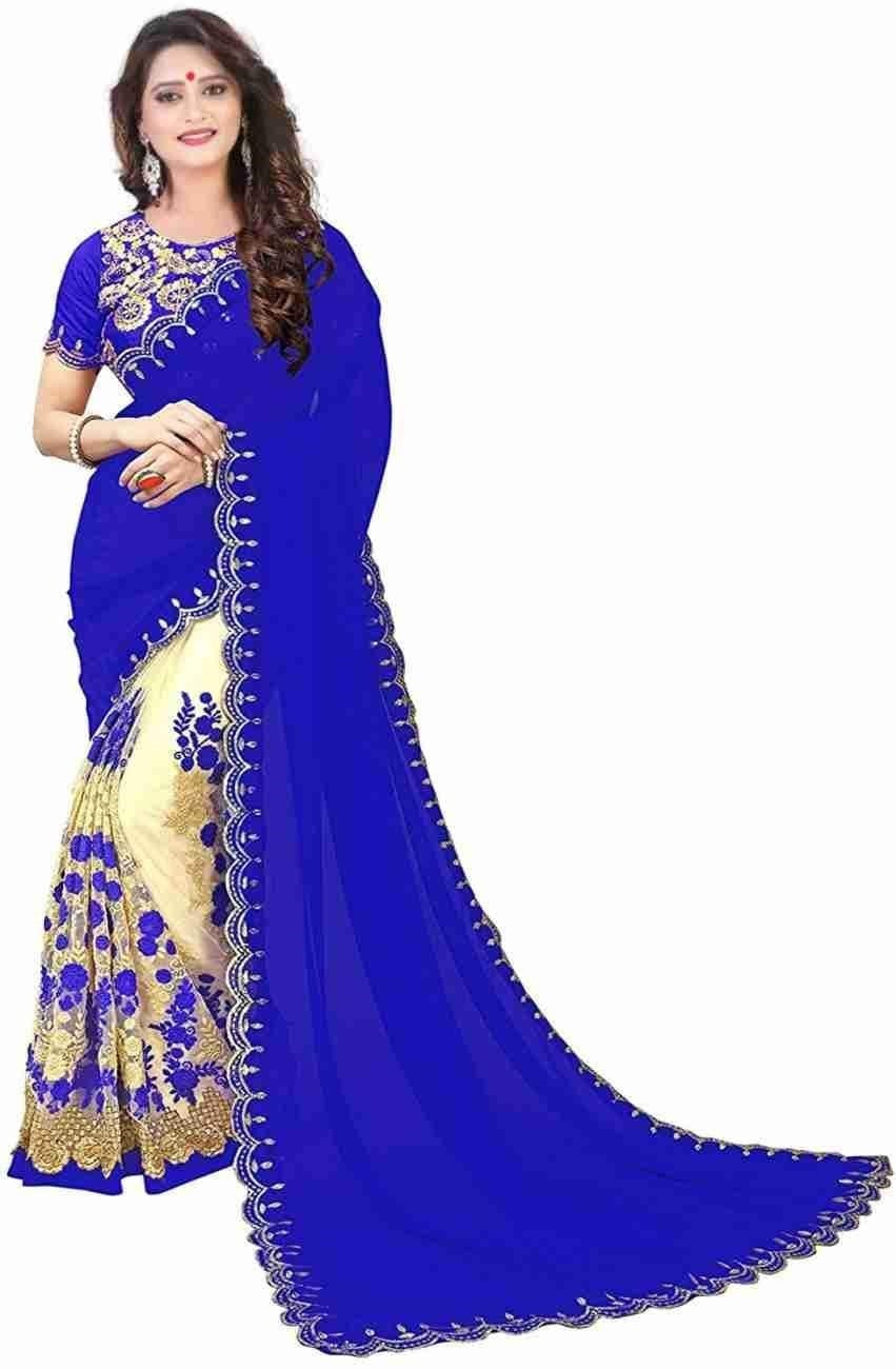 Premium Indian Georgette Embroidery Saree With Blouse Piece