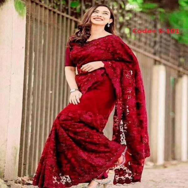 Premium Indian Georgette Embroidery Saree With Blouse Piece