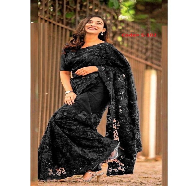 Premium Indian Georgette Embroidery Saree With Blouse Piece