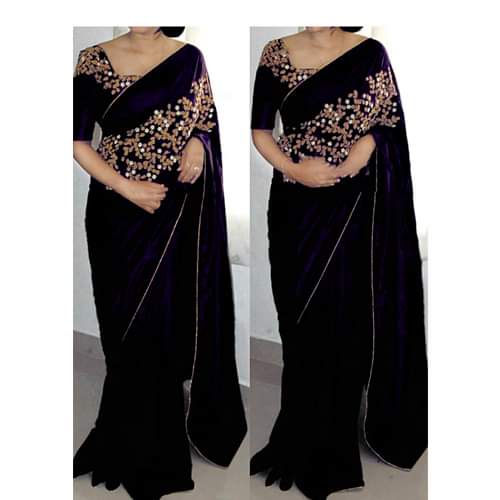 Premium Indian Georgette Embroidery Saree With Stone Work