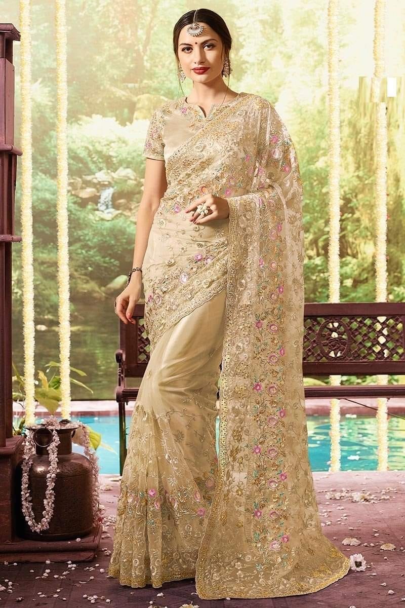 Premium Indian Georgette Embroidery Saree With Blouse Piece