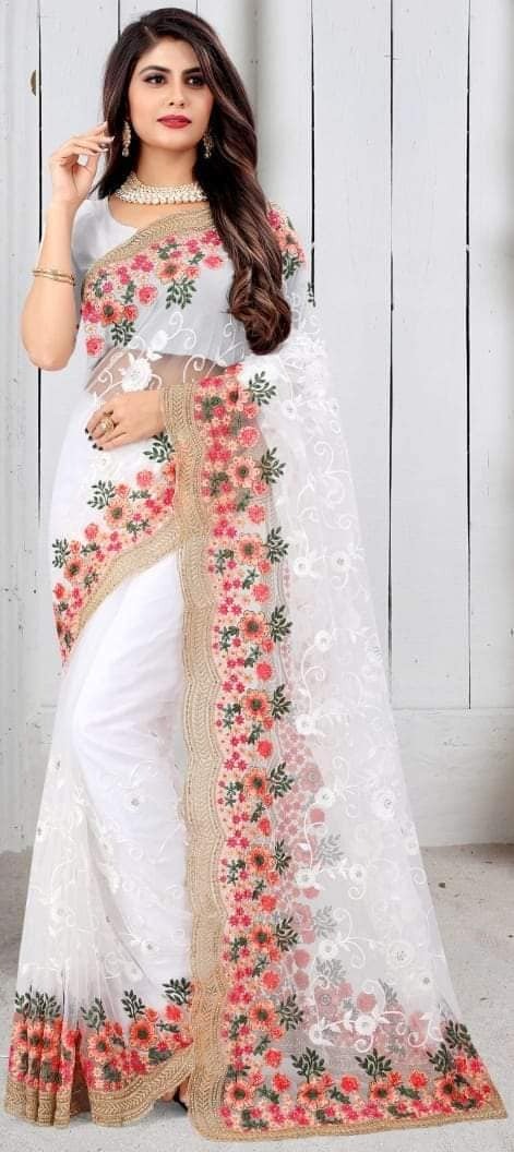 Premium Indian Georgette Embroidery Saree With Blouse Piece