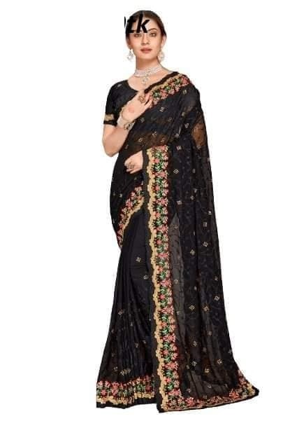 Premium Indian Georgette Embroidery Saree With Blouse Piece