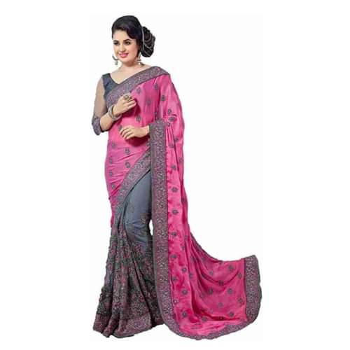 Premium Indian Georgette Embroidery Saree With Blouse Piece