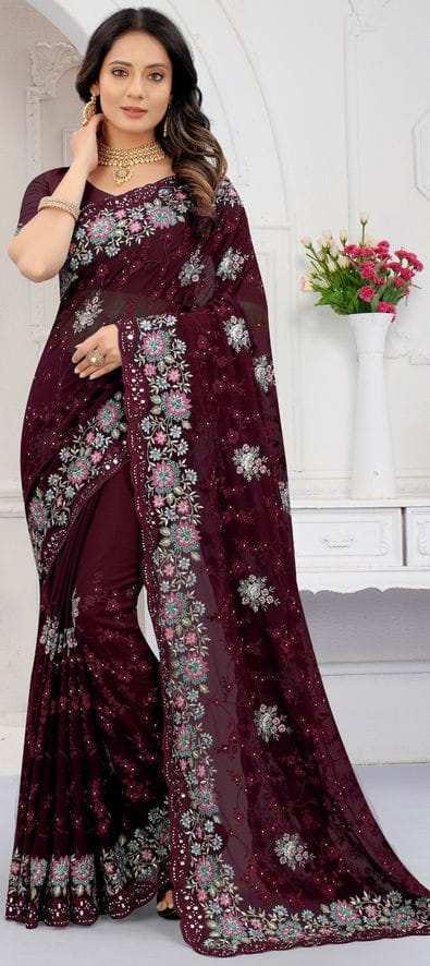 Premium Indian Georgette Embroidery Saree With Blouse Piece