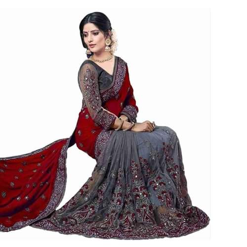 Premium Indian Georgette Embroidery Saree With Blouse Piece