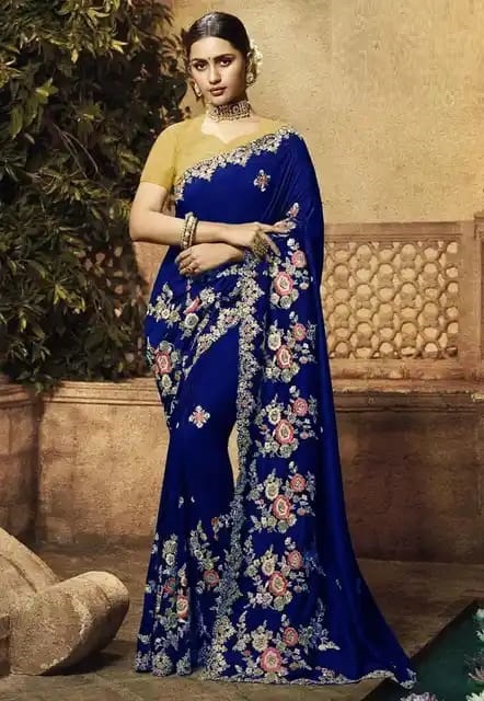 Premium Indian Georgette Embroidery Saree With Blouse Piece