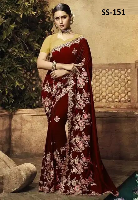 Premium Indian Georgette Embroidery Saree With Blouse Piece