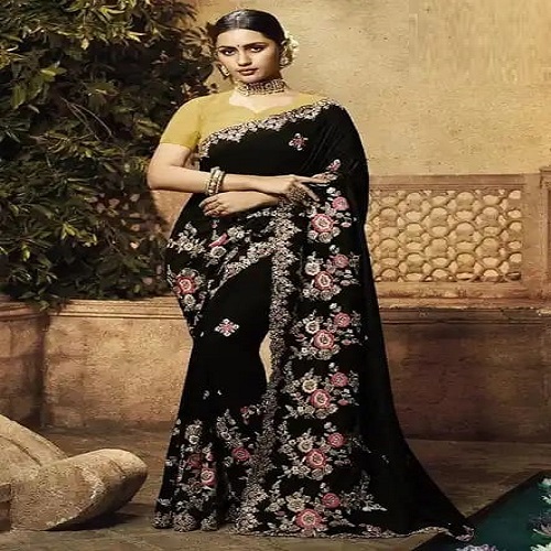 Premium Indian Georgette Embroidery Saree With Blouse Piece