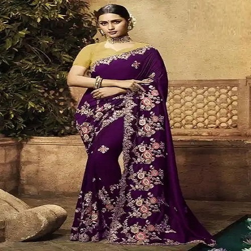 Premium Indian Georgette Embroidery Saree With Blouse Piece