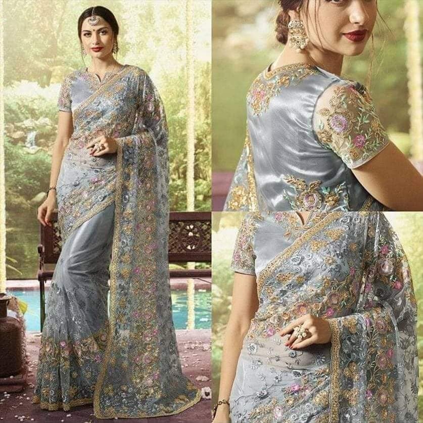 Premium Indian Georgette Embroidery Saree With Blouse Piece