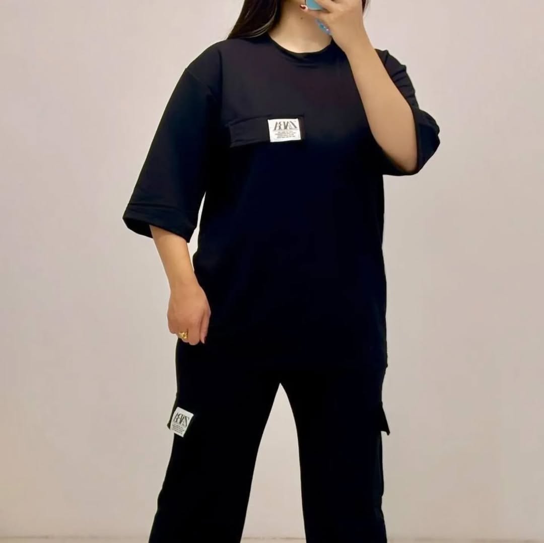 Ladies Fine Lycra Drop Shoulder Tshirt and Trouser Set