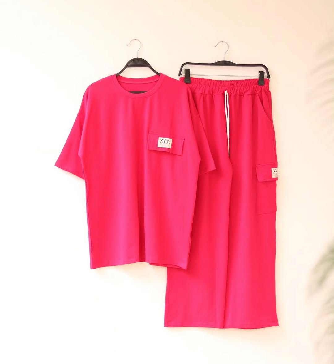 Ladies Fine Lycra Drop Shoulder Tshirt and Trouser Set