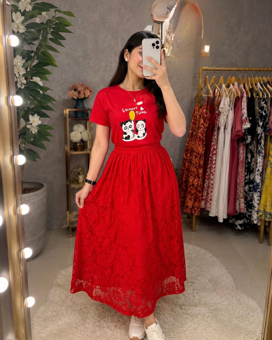 Premium Cotton T-Shirt and Indian Georgette Skirt Set